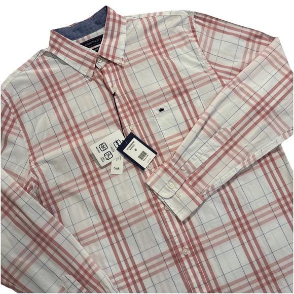crown & ivy Other - NWT Crown & Ivy MEDIUM PINK Plaid Classic Fit MOTION FLEX Button Down STRETCH